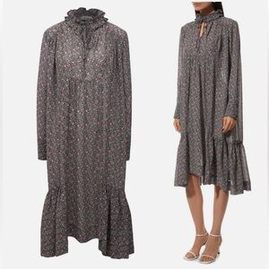 GANNI Women’s Ruffled Crepe Floral Print Midi Dress Size 44 / US 14